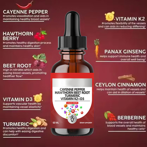 Gouttes liquides de piment de Cayenne en gros avec aubépine, racine de betterave, curcuma, vitamines <span class=keywords><strong>K2</strong></span>+D3 : Activez votre énergie, se mélange facilement à votre alimentation quotidienne. - Product Image 4