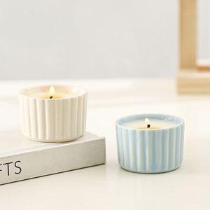 Best Sale Ribbed Mini Ceramic Candle <b>Jar</b> <b>Empty</b> Candle Holder for DIY Candle Making Wedding Favor Home Decor Bulk Wholesale - Product Image 3
