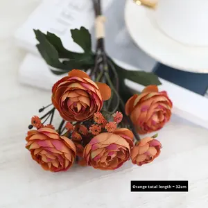 Fiori Artificiali <span class=keywords><strong>Serie</strong></span> Colori Autunnali, 3 Rami di Crisantemo a Sfera Piccola, Decorazione per Soggiorno e Matrimoni - Product Image 6