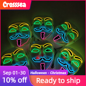 Masque PVC tendance pour Halloween, style <span class=keywords><strong>V</strong></span> pour <span class=keywords><strong>Vendetta</strong></span>, avec fil électrique lumineux LED, masque LED Anonymous - Product Image 3