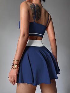 Комплект из двух предметов: юбка с высокой талией и плиссировкой, с цветными блоками и индивидуальным логотипом, ударопрочный, сексуальный, для фитнеса, гольфа и тенниса, для женщин - Product Image 6