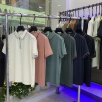 Polo d'été haut de gamme pour homme en soie glacée et nylon élasthanne, à manches courtes, avec col rabattable et fermeture éclair