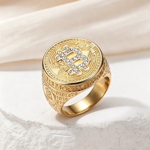 Anillo de Acero Inoxidable con Símbolo Monetario Chapado en Oro de 18K, Resistente al Agua y al Deslustre, para Hombre, Venta al Por Mayor - Product Image 4