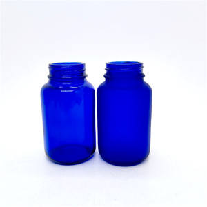 Botella empacadora de vidrio esmerilado azul cobalto 4 oz 120cc 120 ml con tapa acanalada blanca para suplementos, píldoras, vitaminas, tabletas - Product Image 6