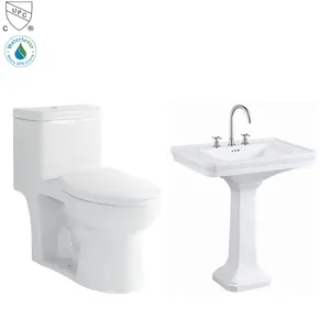 Low Price USA Standard Cupc Sanitary Ware Product Floor Mounted Inodoro Bathroom 1 Piece Toilet With Pedestal Basin Toilet Set