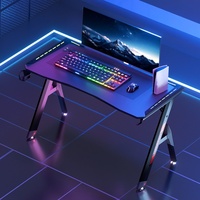 Bureau d'ordinateur simple, bureau de maison, bureau d'étudiant avec éclairage LED, table de jeu compétitive