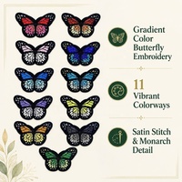 Patch brodé papillon 11 couleurs, style thermocollant, en tissu polyester pour chaussures et chapeaux, en stock