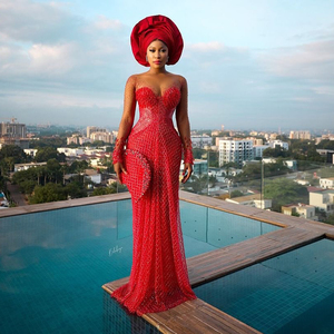 Vestidos de noche personalizados con cuentas brillantes Aso Ebi, tallas grandes, con cristales, mangas largas, vestidos de fiesta de boda tradicionales africanos - Product Image 5