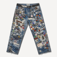 Pantalon en jean épais DiZNEW Premium pour homme, avec logo unique, détail badge, ourlet brut, coupe baggy, logo personnalisé, streetwear, fabrication en usine