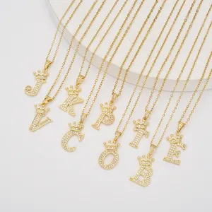 Innovative Single Letter Zircon Brass Pendant Necklaces Jewelry Gold Plated Copper Cubic Zirconia Chain Necklace