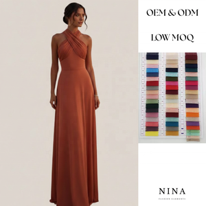 Servizio OEM ODM per <span class=keywords><strong>Abito</strong></span> Lungo in Chiffon Arancione 100% Poliestere <span class=keywords><strong>con</strong></span> Spalline Incrociate e Linea ad A per Abiti da Sera e Cerimonie - Product Image 1
