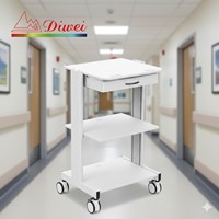 عربة كمبيوتر طبية ومختبرية حديثة من الألومنيوم للمستشفيات بتصميم مقبض أمامي وصينية ماوس للاستخدام على الجانبين متوافقة مع VESA 75/100 مم