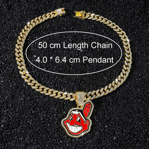 Pendentif sportif en émail <span class=keywords><strong>Cleveland</strong></span> <span class=keywords><strong>Indians</strong></span> Chief Wahoo, bijoux hip-hop unisexe pour enfants, plaqué or 14 carats, alliage de zinc, style cubain glacé - Product Image 5