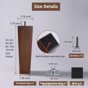 Wooden Furniture Legs Square Solid Wood Modern Design Easy Installation For Table Cabinet Coffee Table - Product Image 2