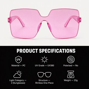One-Piece Rimless Fashion <b>Sunglasses</b> PC Lens <b>Oversized</b> Square Jelly Shades for Women Lightweight - Product Image 3