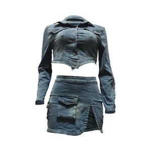 New Washed Button Zipper Tie Irregular <b>Split</b> Workwear Bag Denim <b>Skirt</b> Suit Fashion - Product Image 2