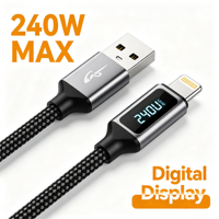 Kabel USB-C ke USB-C 240W dengan Layar Digital, Protokol Lengkap, Pengisian Cepat, Kabel Nilon Terjalin untuk Laptop dan Ponsel