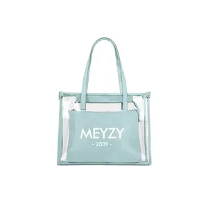 Popular Women Handbags Ladies 2pcs Set Tote Bag Logo Printed Custom Transparent PVC Bags