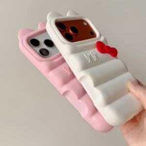 Funda de Silicona Suave con Diseño de Gatito 3D y Lazo para <span class=keywords><strong>Apple</strong></span> iPhone 13 14 15 16 17 Pro Max, Carcasa Protectora Antigolpes - Product Image 4