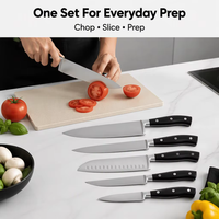 Xyj couteaux de Chef professionnels de haute qualité, ensemble de couteaux de cuisine à lame en Satin de 5 pièces en acier inoxydable, ensemble de cinq pièces, emballage hi-fi
