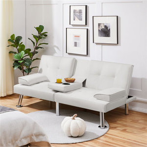 Salon Fantaisie Faux Cuir Futon Canapé-lit Convertible Canapé-lit avec Pieds en Métal Chromé - Product Image 2