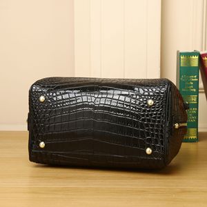 Bolso de hombro cruzado de piel auténtica con patrón de cocodrilo, estilo cubo, de moda para mujer, con cremallera, venta al por mayor - Product Image 5