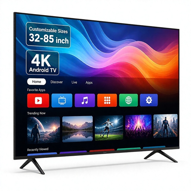 4K Android Smart TV 60Hz LED HDTV 32-85 Inch Custom Size /WiFi for Hotel Entertainment