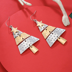 Handmade Christmas <b>Tree</b> Drop Earrings Zinc Alloy Star Shape Geometric Design Ear Hook Earrings For Holiday Fashion - Product Image 4