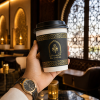 Manchon de tasse à café noir personnalisé avec estampage à chaud doré, luxe, ondulé, isolation thermique, OEM, marque de café, logo arabe