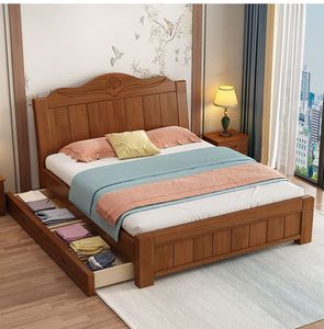 Camas Dobles de Madera de Lujo para el Hogar, Muebles Modernos y Económicos para Dormitorio, <span class=keywords><strong>Cama</strong></span> King Size de Madera Sólida - Product Image 5