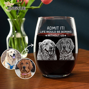 Logotipo personalizado perro grabado <span class=keywords><strong>copa</strong></span> de <span class=keywords><strong>vino</strong></span> sin tallo con agua única cerveza beber regalo de boda de cumpleaños personalizado - Product Image 2