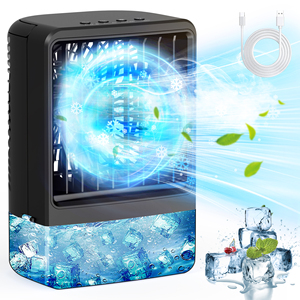 Mini Portable Air Conditioner for Home Bedroom Air Cooler with 3 Speeds,Adjustable Mist,Rotation,LED <b>Lights</b> - Product Image 1