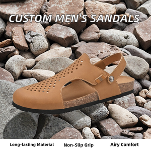 Sandalias Planas de PU Genuino para Hombre, Cosidas a Mano, con Plantilla de Goma Transpirable, Antideslizantes, para Primavera, con Logotipo Personalizado - Product Image 2