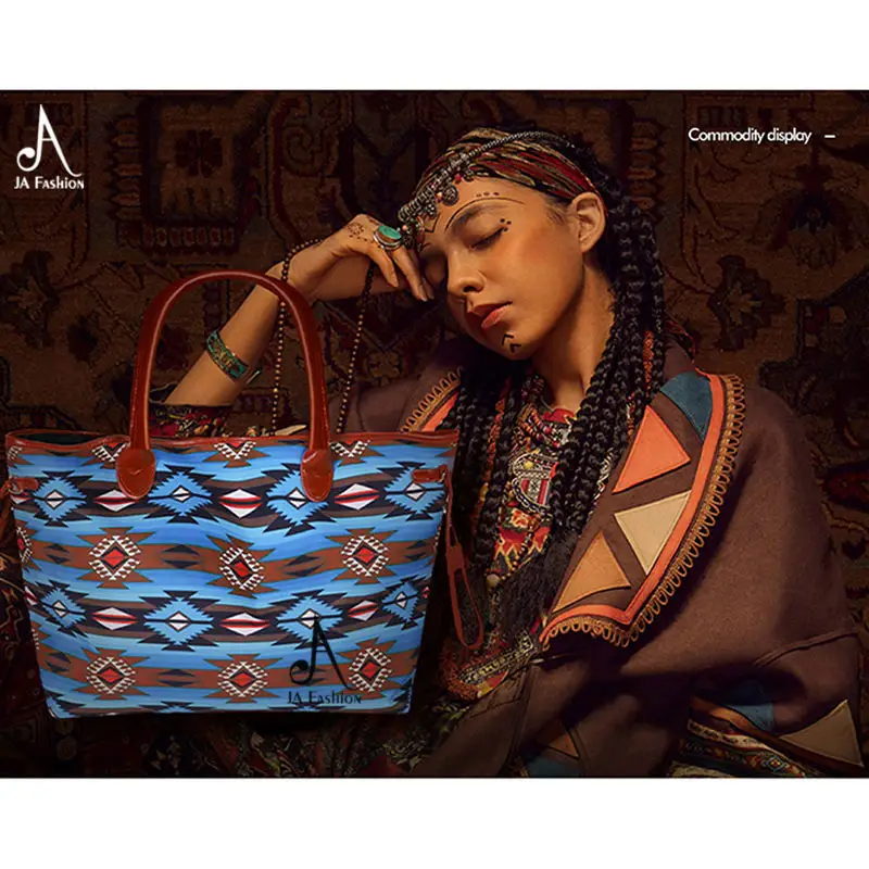 Wholesale Turquoise Southwest Tribal Canvas Tote Handbag Free Shipping Large Weekend Purse Women Aztec Tote Purse For Lady
