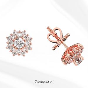 Pendientes de Diamantes OEM/ODM, Joyería Fina, Pendientes de Halo con Diamantes Naturales de 4 mm, Elegantes, Lujosos y Clásicos para Mujer - Product Image 1