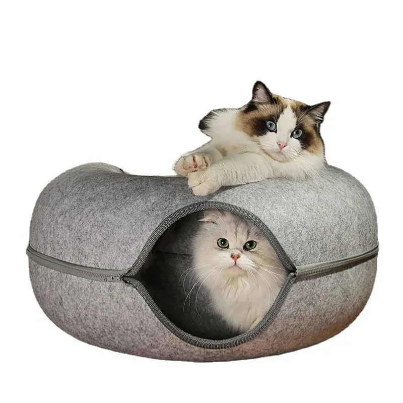 猫の穴トンネルの巣ベッド洗える4シーズン居心地の良い面白い猫ドーナツ猫のベッドペットベッド寝具