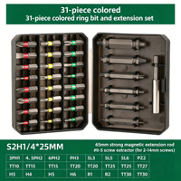 Juego de puntas de destornillador de acero S2 de 25 mm, 24 piezas, 6 extractores de tornillos, kit de herramientas magnéticas OEM listo para impacto manual, estuche rígido para tornillos dañados