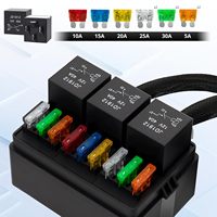 Kit de Caja de Fusibles y Relés Precableada de 12V y 9 Vías con 3 Relés de 4 Pines de 40A y 9 Fusibles ATC/ATO para Autocaravanas y Casas Rodantes