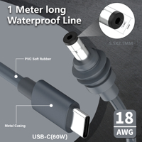 1/2/3/5M untuk Kabel Starlink Mini, Kabel Daya Tahan Air Starlink Mini USB C ke DC 100W Input USB Tipe C ke Kabel DC