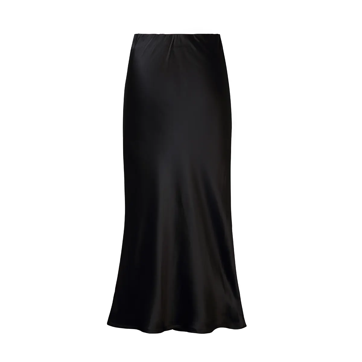 100% रेशम स्कर्ट महिला काले पेंसिल स्कर्ट रेशम साटन बुटीक निर्माताओं लोचदार कमरबंद लंबी स्कर्ट