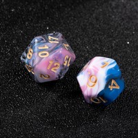 Ensemble de 7 dés polyédriques en acrylique marbré bleu et rose pour jeux de rôle sur table, DND, Pathfinder, jeux de société et fournitures de fête