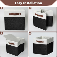 Bacs de rangement pliables en tissu de 13 pouces avec poignées en cuir végétalien Paniers de rangement en cube robustes pour étagères, placard, pépinière
