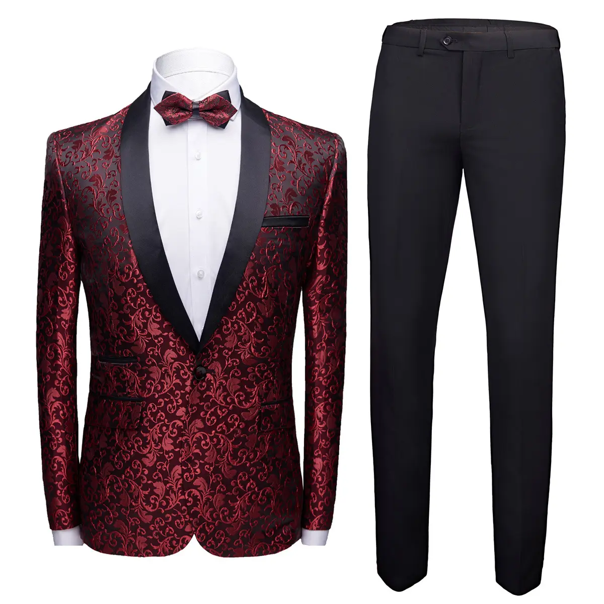 Wholesale floral pattern men's business casual wedding groom red dress men fancy suit