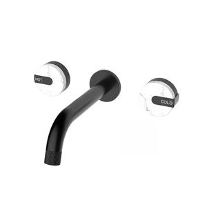 Wand halterung Marmor 2 Griffe Becken Wasserhahn Messing Mischbatterie Gebürstetes Gold Badezimmer - Product Image 4