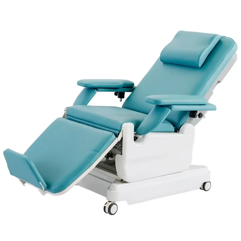 Buena calidad, gran oferta, silla de donación de sangre para flebotomía de Hospital, silla reclinable para diálisis de flebotomía, Metal azul personalizado