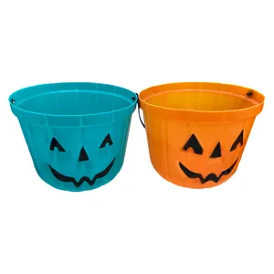 Party Dekoration Orange Blau Halloween Candy Bucket Kunden spezifische Großhandel Kunststoff Halloween Kürbis Eimer