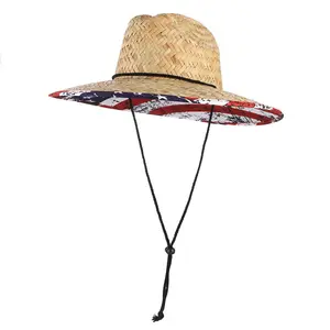 2022 été parasol naturel sauveteur chapeaux de paille Logo personnalisé Patch Surf Safari chapeau de paille