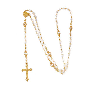 Collar de Rosario de Perlas Doradas de 8mm al por Mayor, Joyería Religiosa con Cruz y Cadena de Cuentas, Precio de Fábrica, Cruz para Colgar en el Coche - Product Image 5