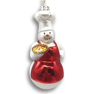 New Design DIY Christmas Ornaments Hand Blown Party Glass Ornaments Chef Series Snowman Glass Ornaments