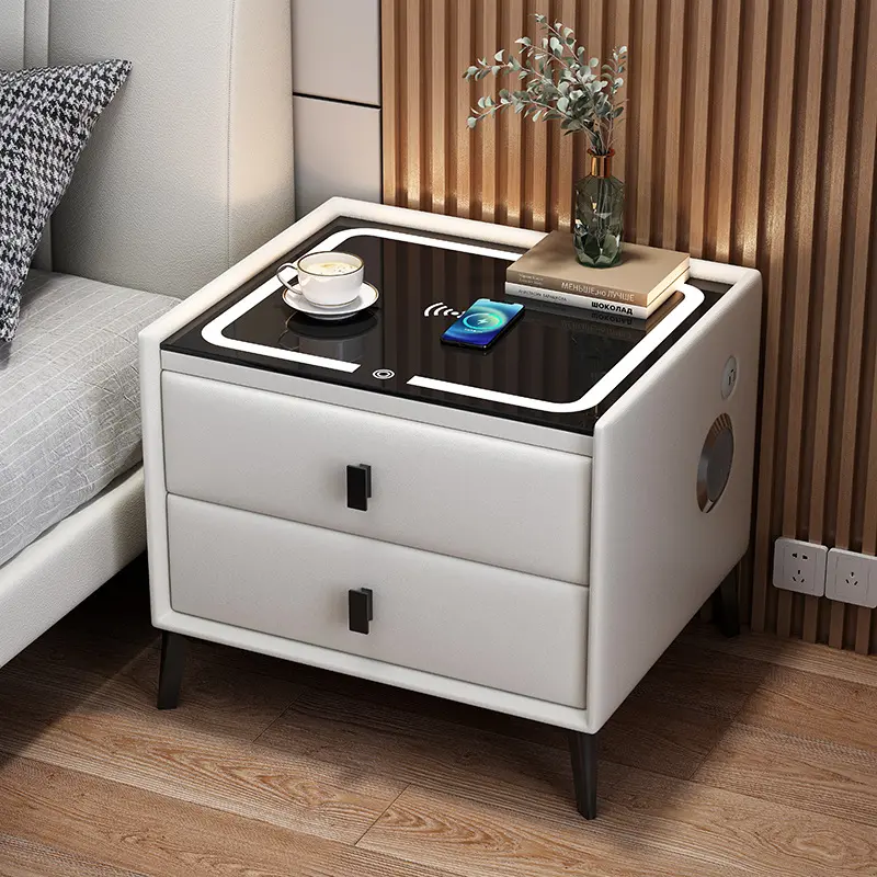 طاولة سرير ذكية مع تحكم بتطبيق وإضاءة ليلية محيطة